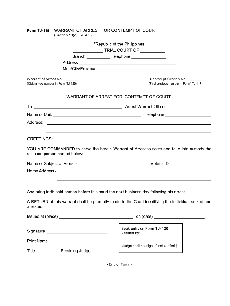 Warrant Of Arrest Form Philippines Fill Online Printable Fillable Blank Pdffiller