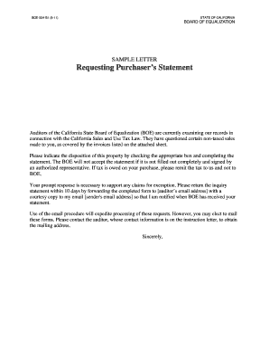 Fillable Online Boe Ca Sample Letter Requesting Purchaser 39 S Statement California State Boe Ca Fax Email Print Pdffiller