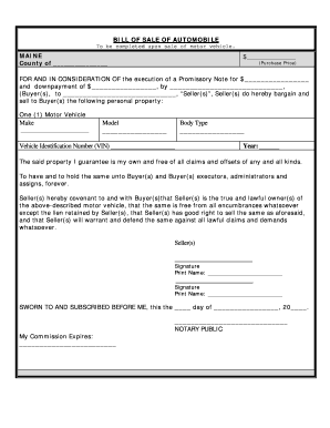 bill of sale form maine vehicle bill of sale templates fillable printable samples for pdf word pdffiller