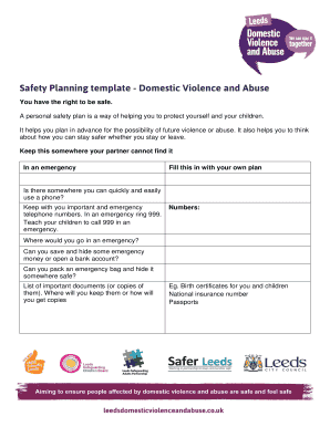 Safety planning worksheet domestic violence