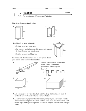 Practice 11 2 surface areas of prisms and cylinders worksheet answers