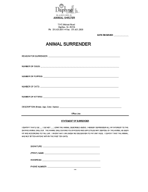 Printable Dog Surrender Form 2020 2026 Fill And Sign Printable 320688831 
