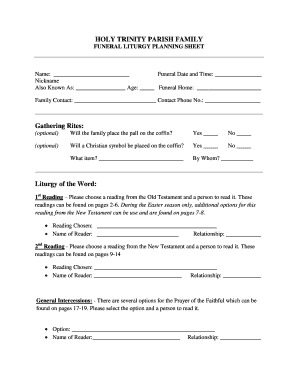 Fillable online holytrinityrcparish funeral planning worksheet fax