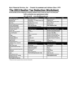 Realtor tax deduction worksheet