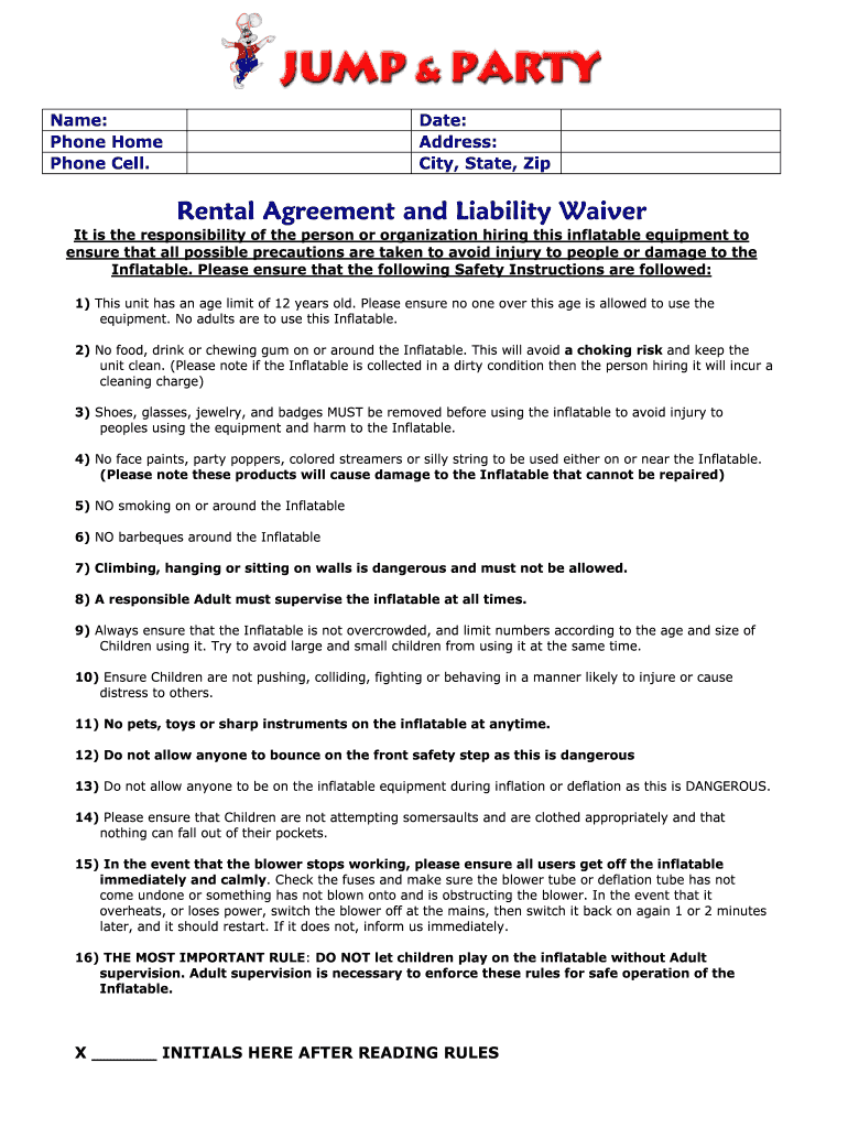 Downloadable printable bounce house rental agreement