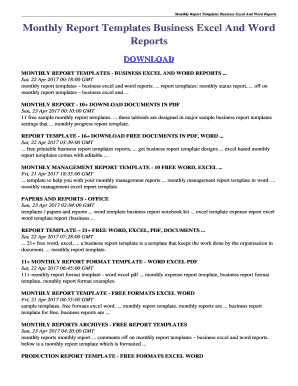 Fillable Online Monthly Report Templates Business Excel And Word Reports Fax Email Print Pdffiller