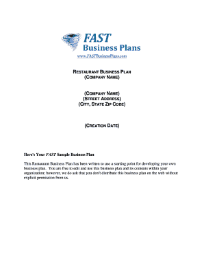 Restaurant Business Plan Pdf Fill Online Printable Fillable Blank Pdffiller