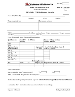 Bio Data For Job Interview - 20 Printable bio data form for interview Templates ...