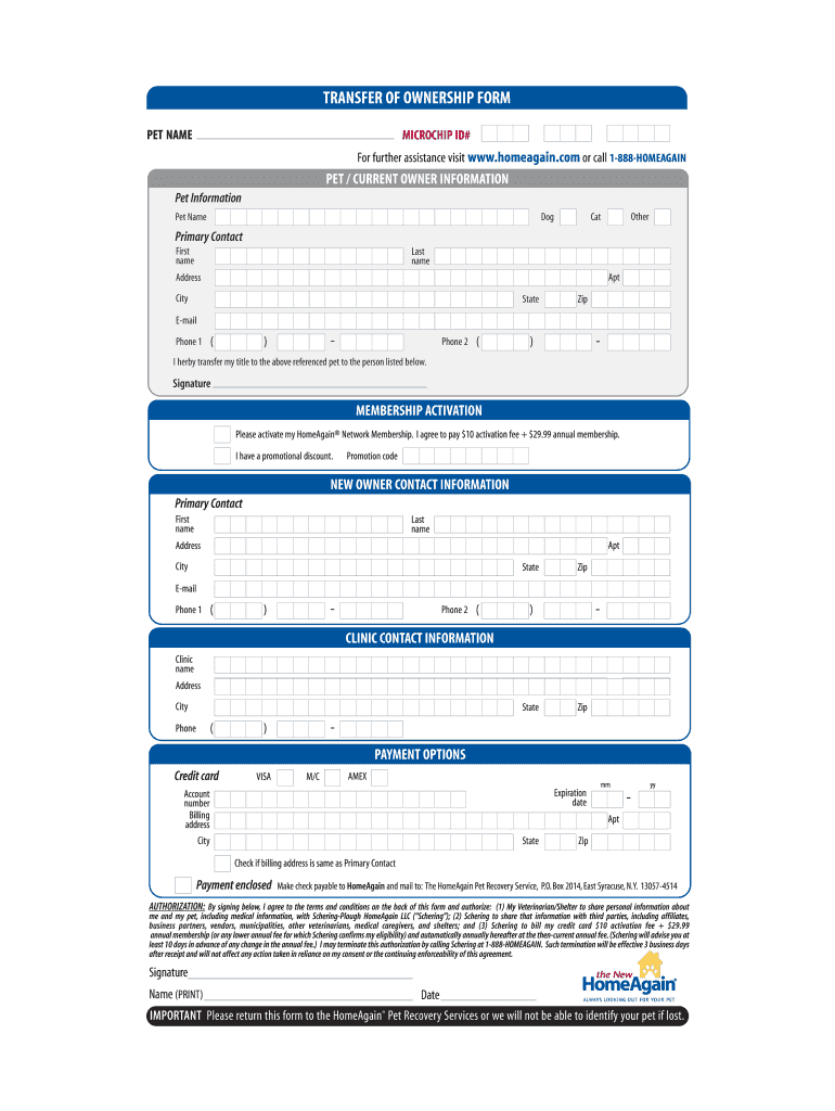home again transfer ownership - fill online printable fillable blank pdffiller on american pet registry transfer of ownership form
