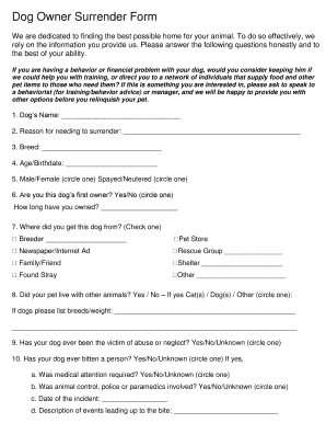 Dog Owner Surrender Form 2020 2026 Fill And Sign Printable Template 433494461 