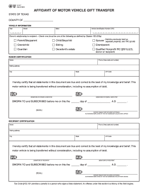 bill of sale form texas affidavit of motor vehicle gift transfer templates - fillable printable samples for pdf word pdffiller on texas vehicle bill of sale galveston county