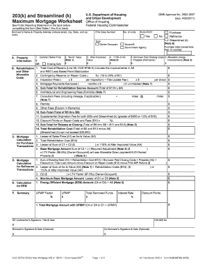 Fillable online 203(k) maximum mortgage worksheet
