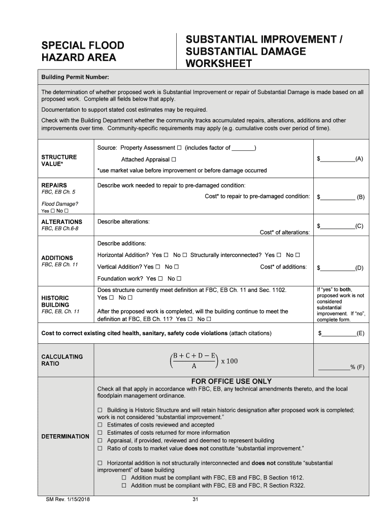 Fillable online substantial improvement / substantial damage worksheet