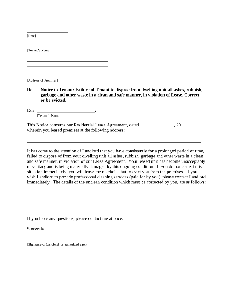 Sample letter to tenants regarding garbage disposal doc template