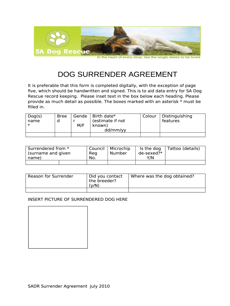 Rescue Dog Surrender Agreement Fill Out Sign Online DocHub Large 