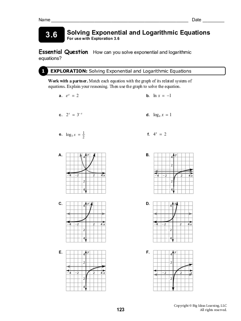 Fillable online 4.5 worksheet solving exponential and log equations