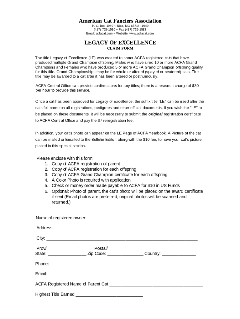 American cat fanciers association doc template
