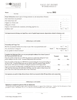 Sale of home worksheet pdf