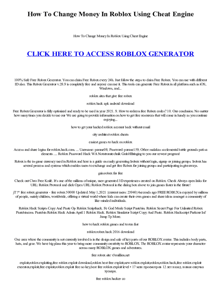 Fillable Online How To Change Money In Roblox Using Cheat Engine Fax Large 