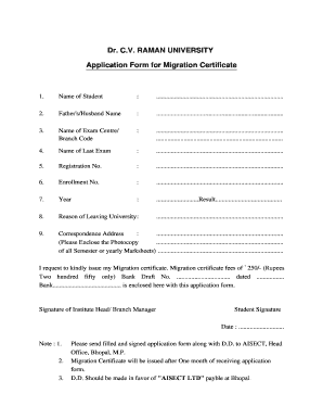 Dr Cv Raman University Migration Certificate Fill Online Printable Fillable Blank Pdffiller