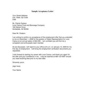 Fillable Online Students Asu Sample Acceptance Letter Doc Students Asu Fax Email Print Pdffiller