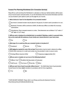Printable funeral pre planning worksheet