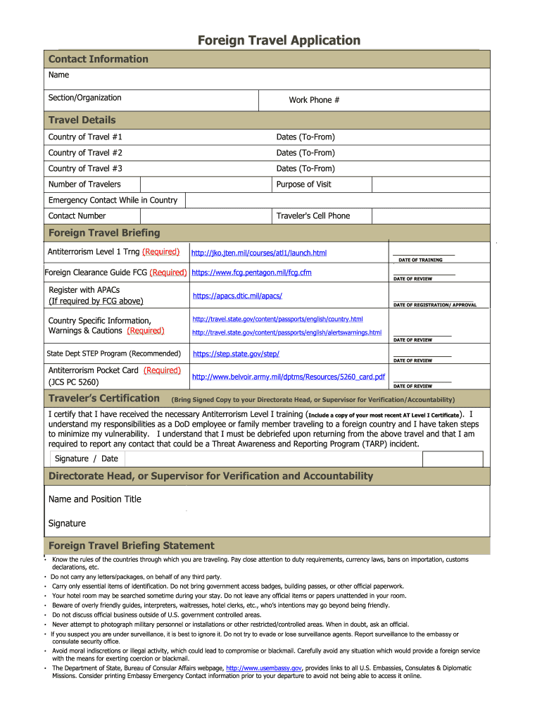 Date the form is executed by traveler. Foreign Travel Form Fill Online Printable Fillable Blank Pdffiller