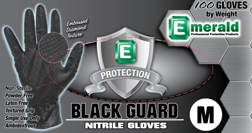 Emerald Black Guard Disposable Nitrile Rubber Gloves, Powder Free, Diamond Textured, 7mil, 100 Gloves/Box | Wholesale Screen Printing Supply NJ