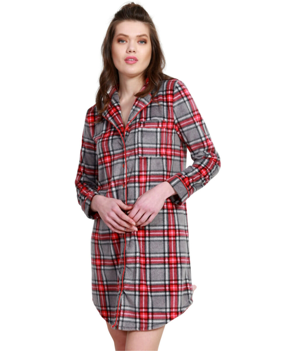 Γυναικείο fleece νυχτικό γκρι καρώ