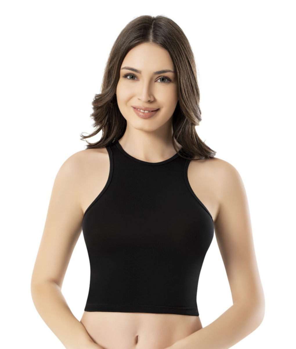 Γυναικείο μαύρο βαμβακερό crop top