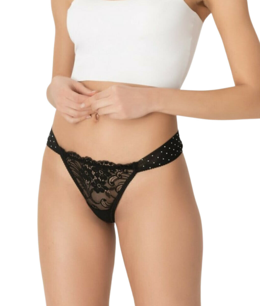 Γυναικείο εσώρουχο string μαύρο με strass