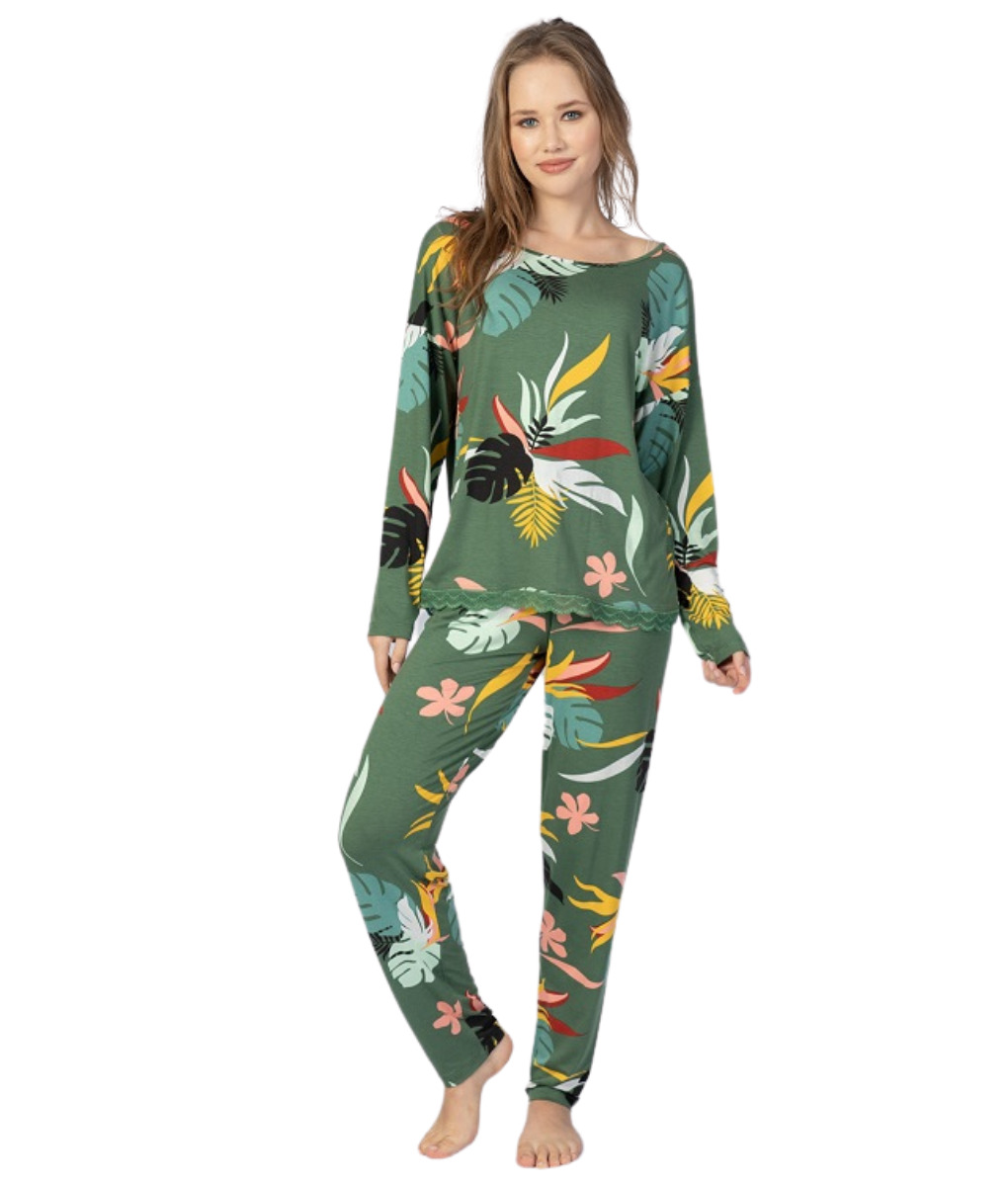Γυναικεία πυτζάμα με tropical print