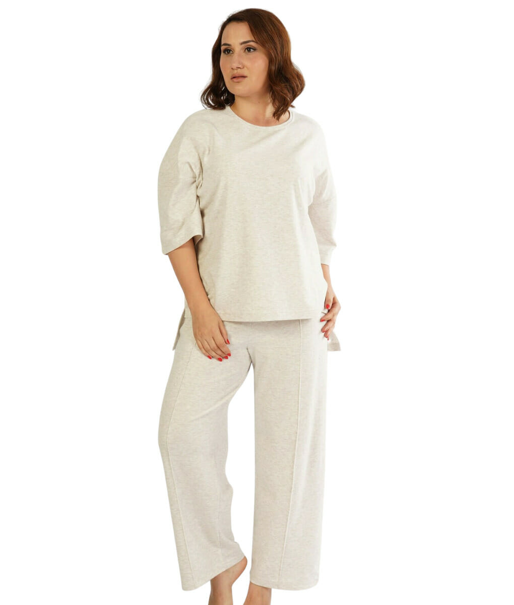 Γυναικείο σετ homewear μπεζ σε μεγάλα μεγέθη