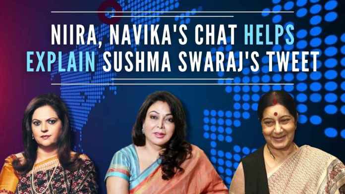 Niira, Navika's chat helps explain Sushma Swaraj's Tweet Niira Radia, Navika Kumar and Sushma Swaraj