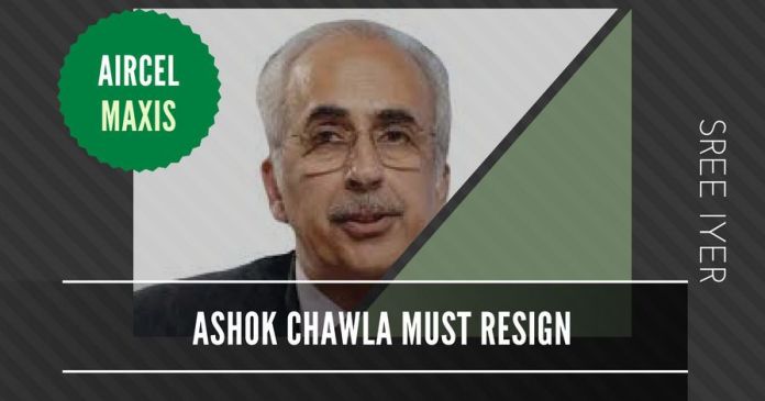 AC1871 With his name in the CBI charge sheet on Aircel-Maxis scam, it behooves Ashok Chawla to step aside from all his roles till the investigation is completed