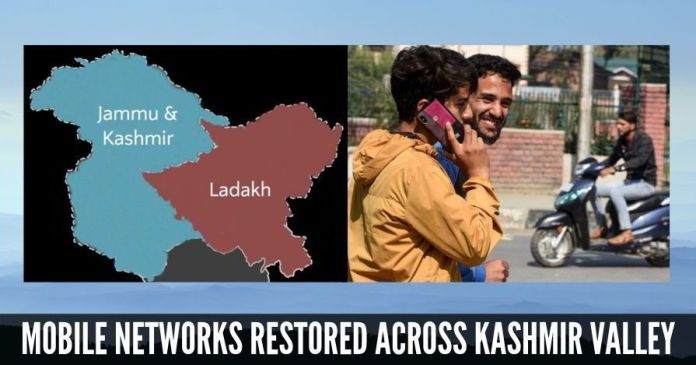 Mobile networks restored across Kashmir valley Post Paid Mobile phone services restored across all networks in Kashmir valley