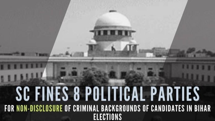 SC In a rare decision, the Supreme Court fines several parties for not declaring criminal backgrounds of candidates