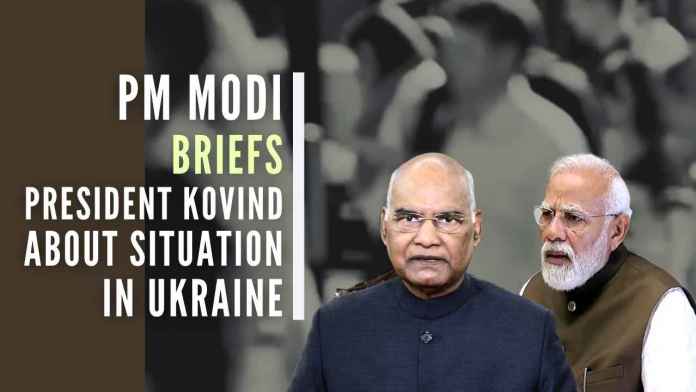 PM Modi briefs President Kovind about situation in Ukraine The first consignment of relief supplies to Ukraine to deal with the humanitarian situation on Ukraine's borders would be dispatched Tuesday, the Prime Minister informed the President