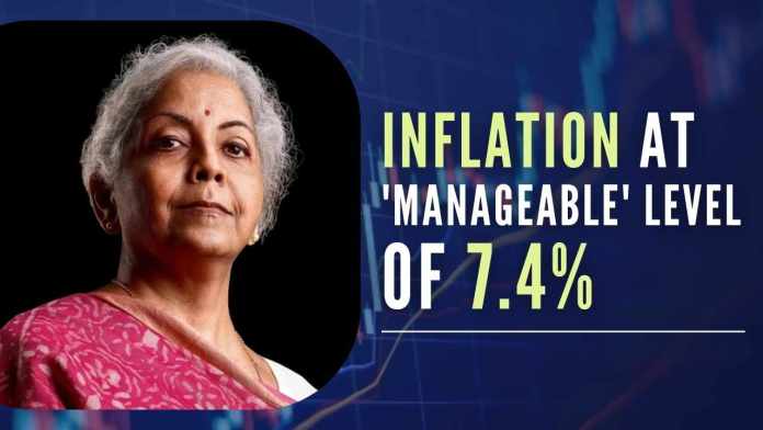 Nirmala Sitharaman Inflation at 'Manageable' Level of 7.4% Sitharaman expressed satisfaction with the fundamentals of the economy --