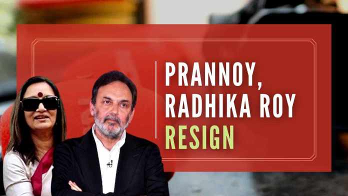 Prannoy, Radhika Roy resign With the exit of existing and longstanding promoters and management of NDTV, the Adani Group takeover is thus complete