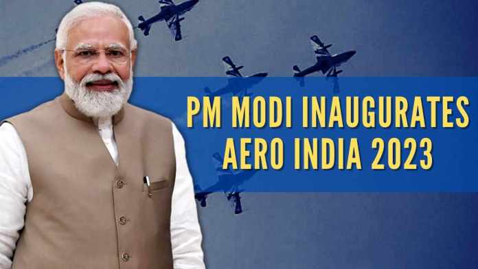 PM Modi inaugurates Aero India 2023 in Bengalur The five-day event will include aerial displays by aircraft and helicopters along with a large exhibition and trade fair for aerospace and defence companies