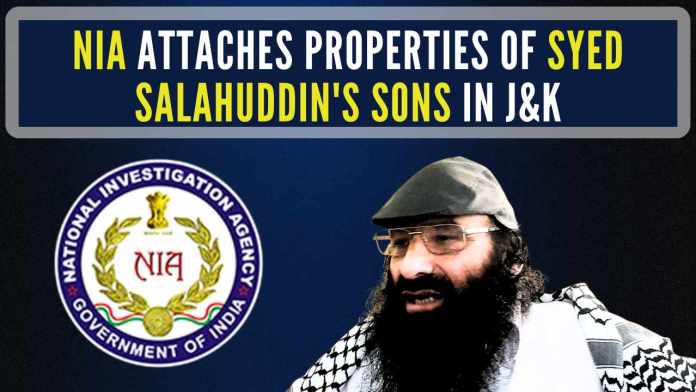 NIA attaches properties of Syed Salahuddin's sons in J&K The duo had been receiving funds from abroad from the associates of their father and overground workers of Hizbul Mujahideen