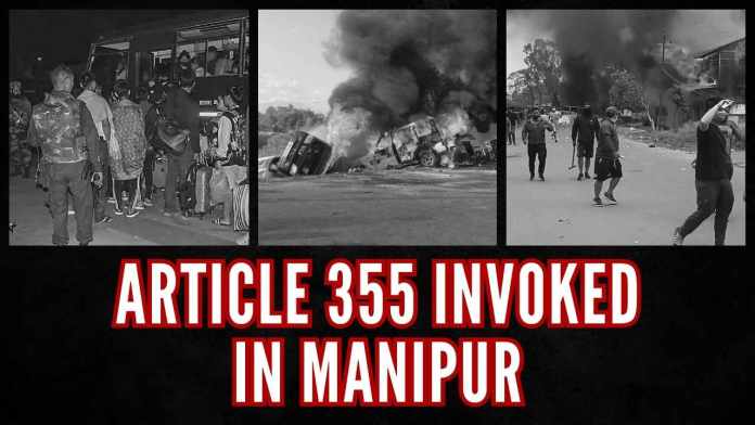 Article 355 invoked in Manipur Article 355 empowers the Centre to take all necessary steps to protect a state against internal disturbances and external aggression