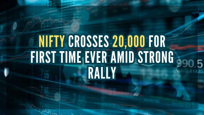 Nifty crosses 20,000 for first time ever amid strong rally Bulls continue to lead the way as the benchmark index surged to a historic high, breaching the 20,000 mark for the very first time