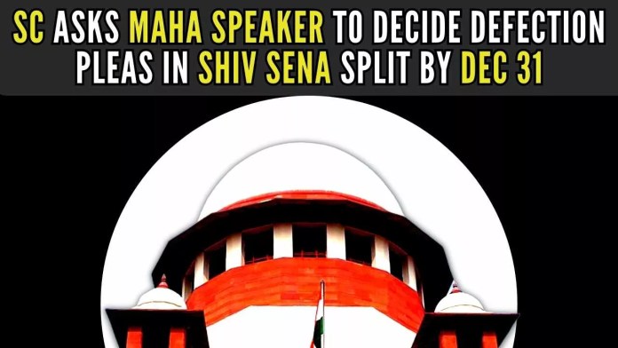 SC asks Maha Speaker to decide defection pleas in Shiv Sena split by Dec 31, NCP split by Jan 31 The top court has directed that the Maharashtra Speaker should conclude the hearing in NCP defection petitions by January 31