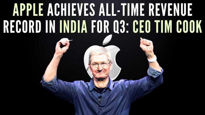 Apple achieves all-time revenue record in India for Q3 CEO Tim Cook Apple grew in very strong double digits in India in the July-September quarter