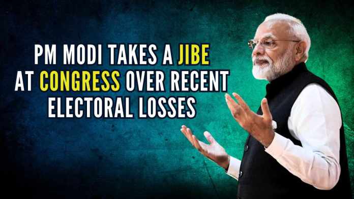 PM Modi Takes a Jibe At Congress Over Recent Electoral Losses PM Modi’s remarks came after the BJP on Sunday decimated the Congress in Madhya Pradesh, Rajasthan and Chhattisgarh