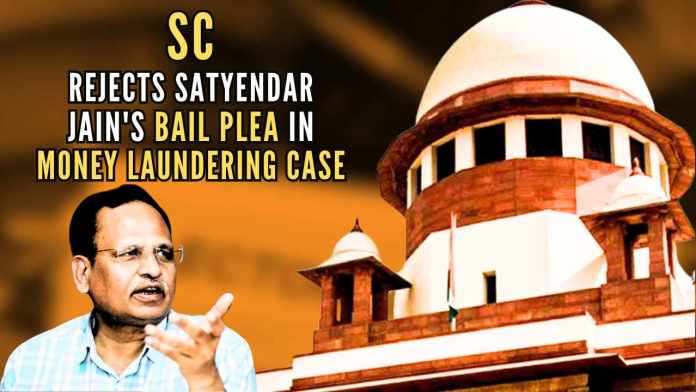 SC rejects Satyendar Jain's bail plea in money laundering case The SC Bench ordered AAP leader Satyendar Jain to surrender immediately before the jail authorities