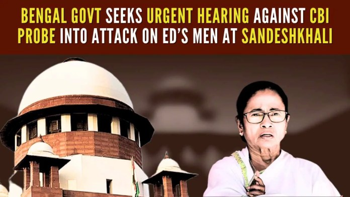 West Bengal govt seeks urgent hearing against CBI probe into attack on ED’s men at Sandeshkhali Bengal govt urged for immediate indulgence from SC, considering that Calcutta HC has ordered the handover of Shahjahan to the CBI on the same day