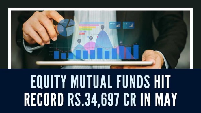 Equity mutual funds hit record Rs.34,697 crore in May Net inflows into equity mutual funds surpassed the Rs.30,000 crore level for the first time